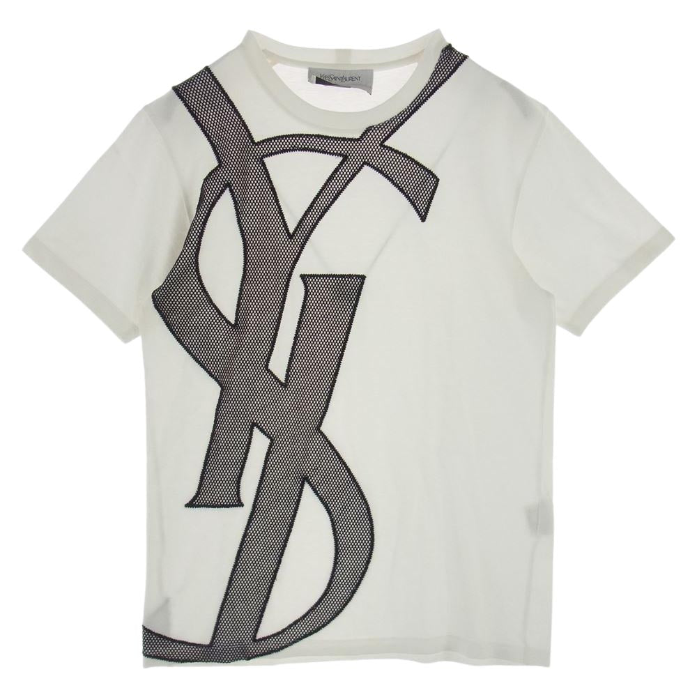 YVES SAINT LAURENT イヴサンローラン メッシュ ロゴ コットン Tシャツ 半袖 ホワイト系 S【中古】