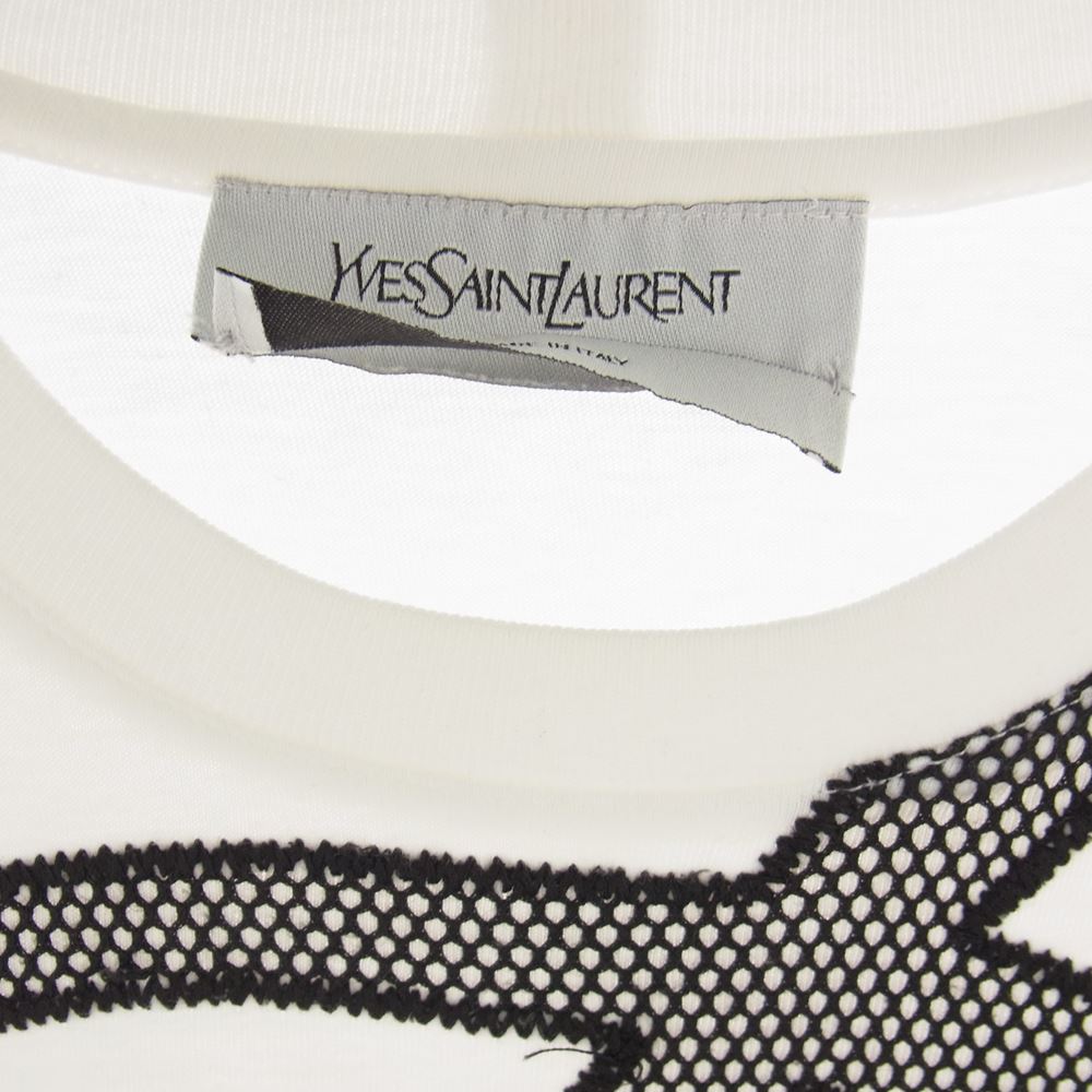 YVES SAINT LAURENT イヴサンローラン メッシュ ロゴ コットン Tシャツ 半袖 ホワイト系 S【中古】