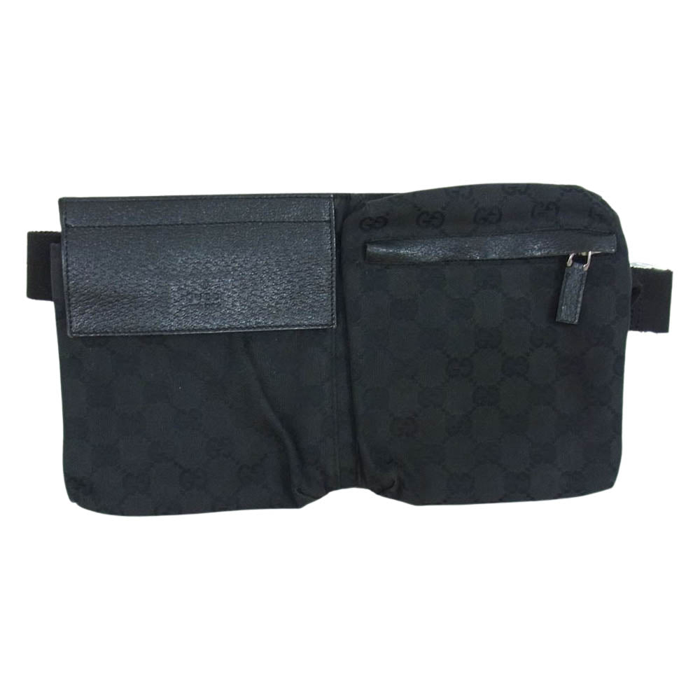 GUCCI グッチ 28566 GGキャンバス レザー ボディ ウエスト バッグ ブラック系【中古】