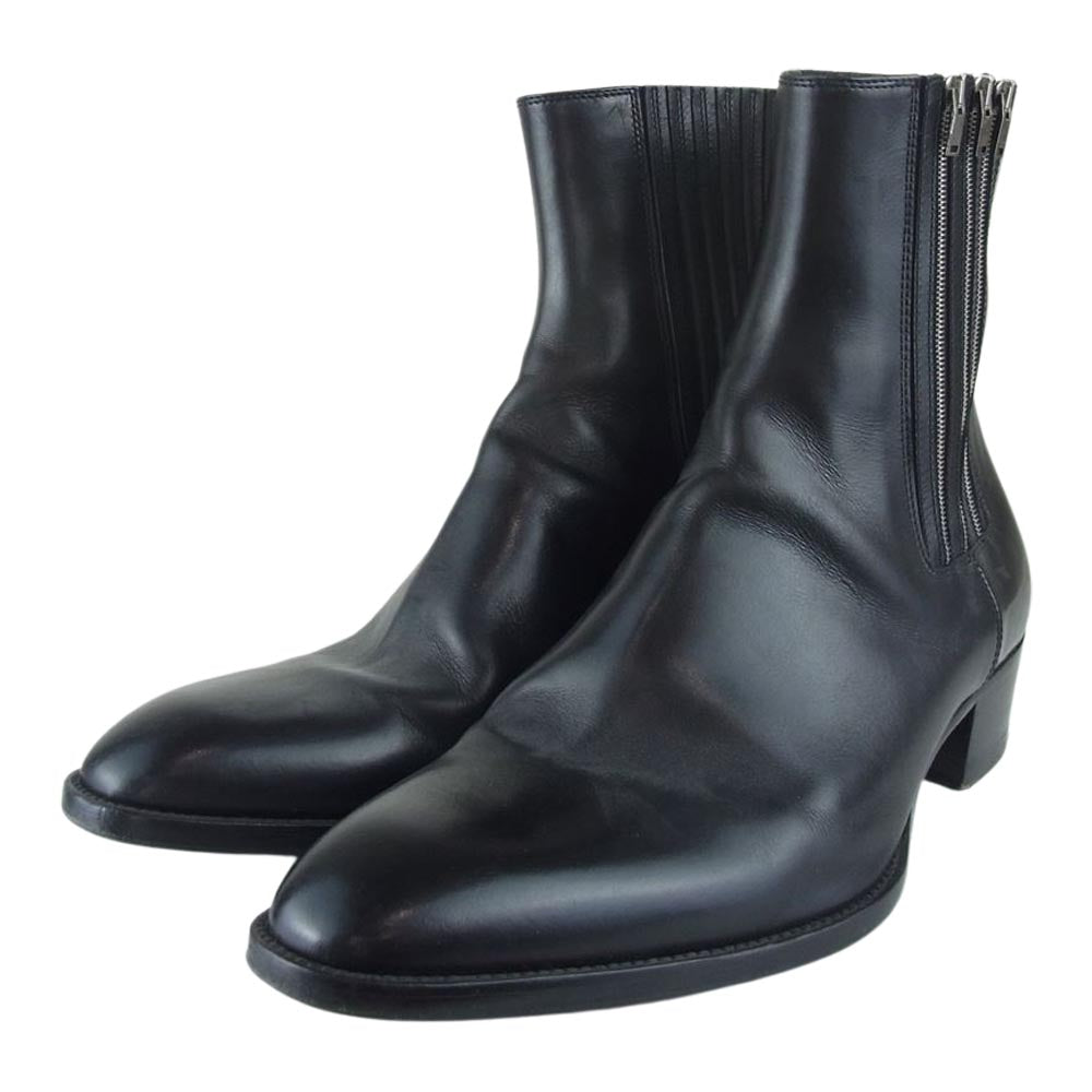 SAINT LAURENT サンローラン 397081 サイド エラスティック ジップチェルシーブーツ 3連ジップ レザー ブラック ブラック系 41【中古】