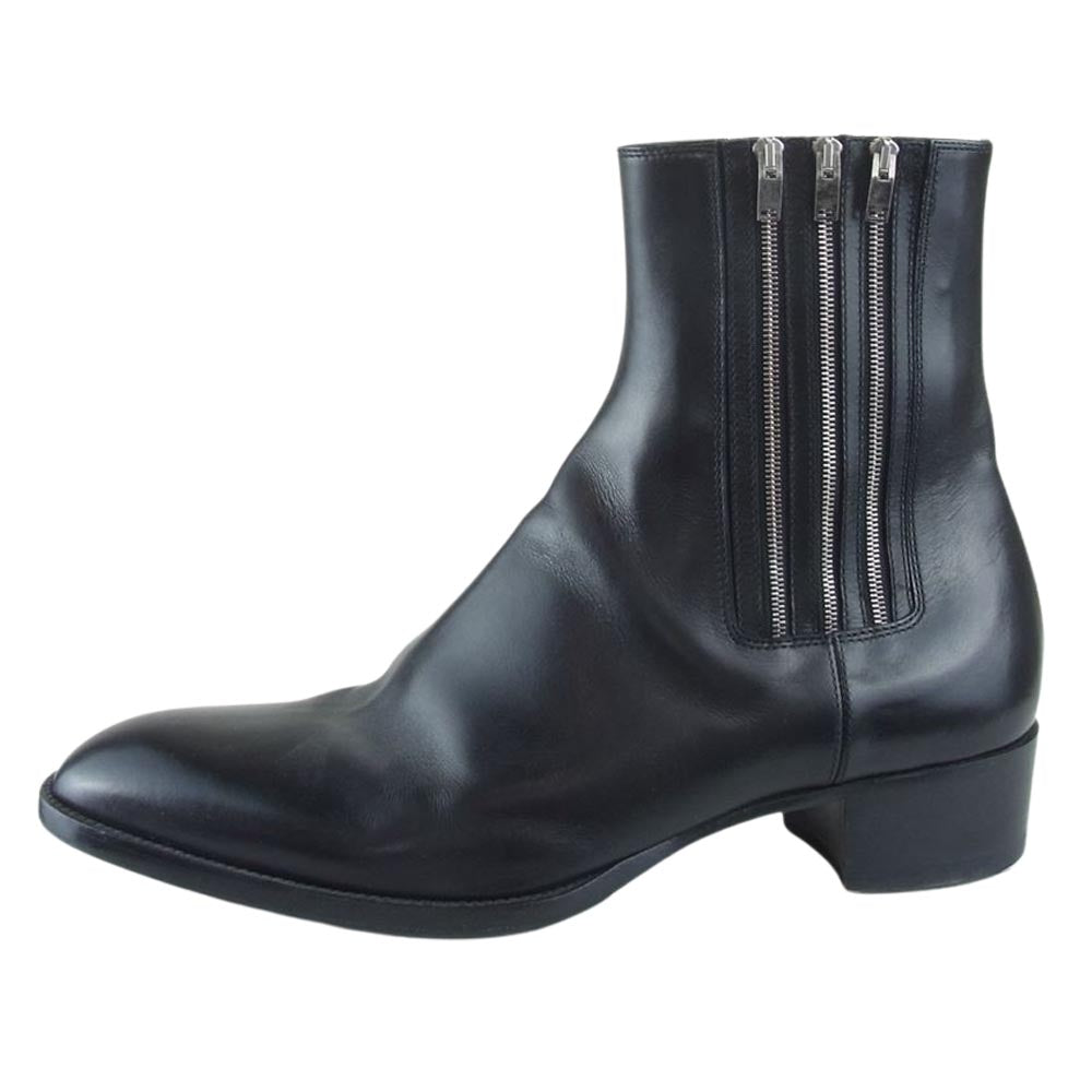 SAINT LAURENT サンローラン 397081 サイド エラスティック ジップチェルシーブーツ 3連ジップ レザー ブラック ブラック系 41【中古】