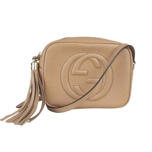 GUCCI グッチ 308364 520981 ソーホー ディスコバッグ インターロッキングG タッセル フリンジ レザー ショルダー バッグ  ベージュ系【美品】【中古】