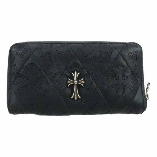CHROME HEARTS クロムハーツ（原本無） REC F ZIP/QUILTED W CH CRS SML キルティング セメタリー クロスパッチ CHクロス スモールCHクロス ウォレット ブラック系【中古】