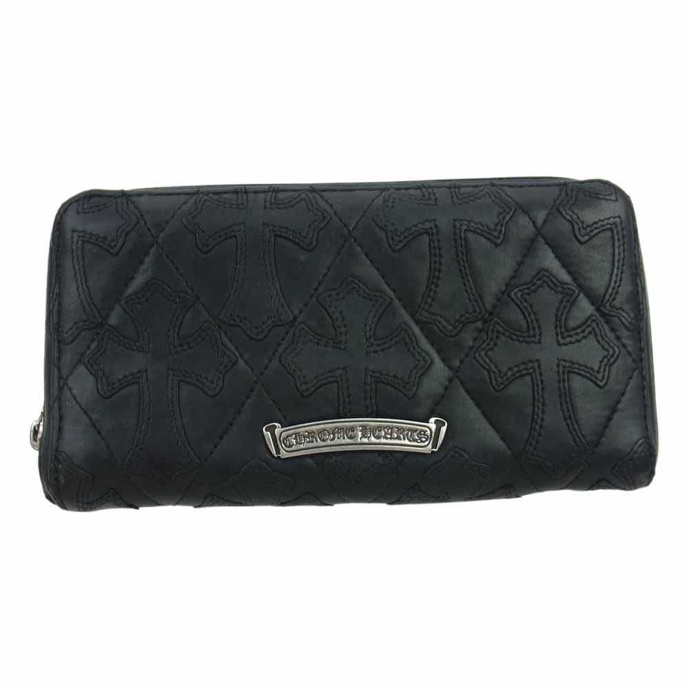 CHROME HEARTS クロムハーツ（原本無） REC F ZIP/QUILTED W CH CRS SML キルティング セメタリー クロスパッチ CHクロス スモールCHクロス ウォレット ブラック系【中古】