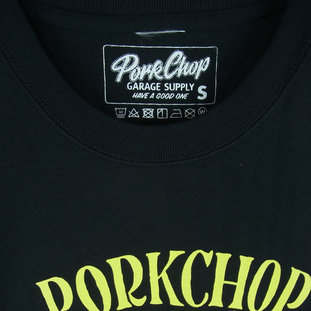 ポークチョップ ガレージ サプライ PORK FRONT TEE ポーク フロント 半袖 Tシャツ ブラック系 S【新古品】【未使用】【中古】