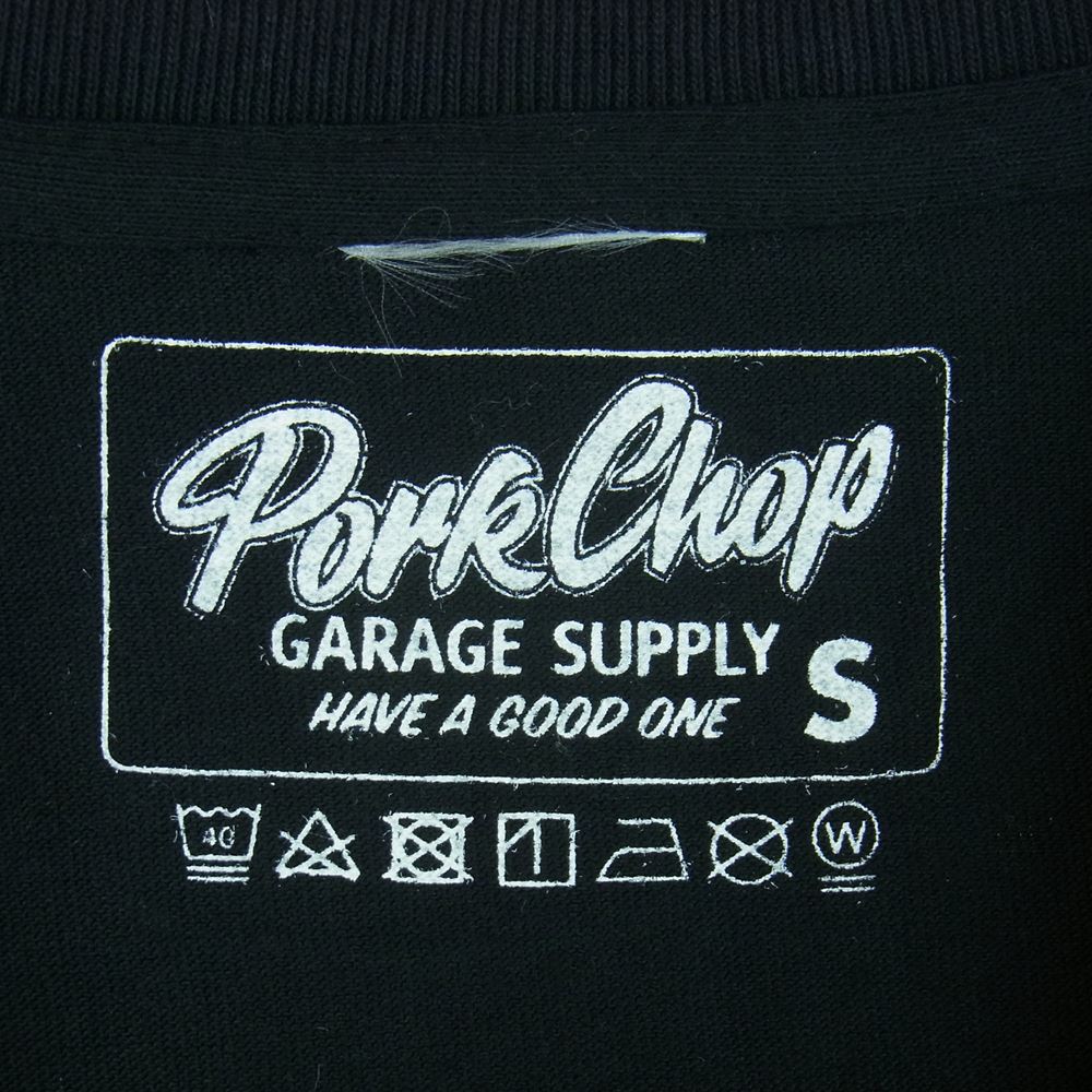 ポークチョップ ガレージ サプライ PORK FRONT TEE ポーク フロント 半袖 Tシャツ ブラック系 S【新古品】【未使用】【中古】