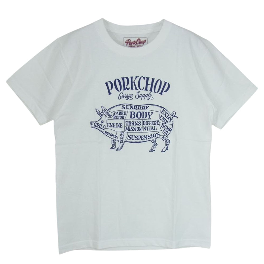 ポークチョップ ガレージ サプライ PORK FRONT TEE ポーク フロント Tシャツ 白系 ホワイト系 S【新古品】【未使用】【中古】