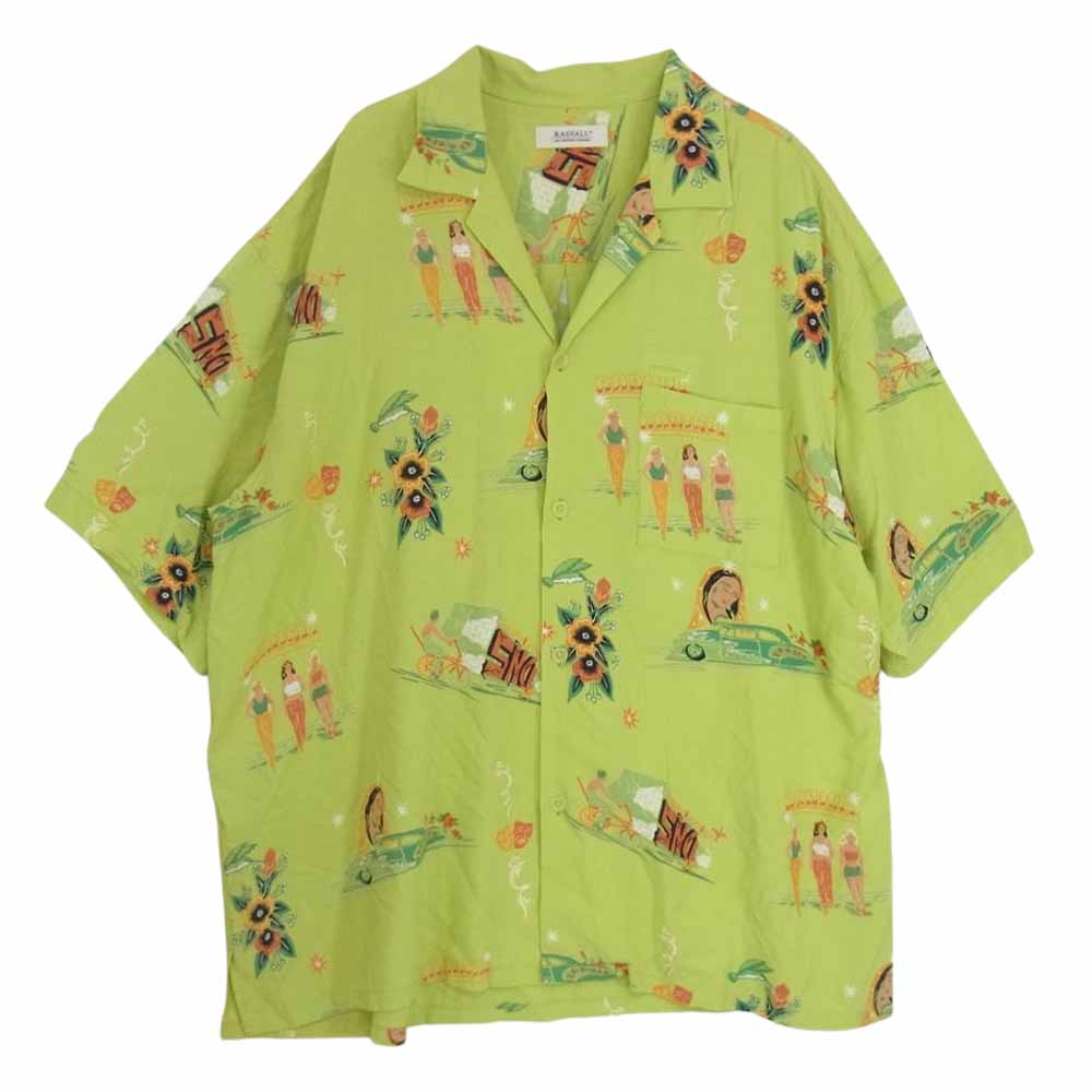 RADIALL ラディアル RAD-21SS-SH004  LOWLOW OPEN COLLARED SHIRT S/S ロウロウ オープンカラー シャツ レーヨン 開襟 アロハ 半袖 シャツ ライトグリーン系 L【中古】