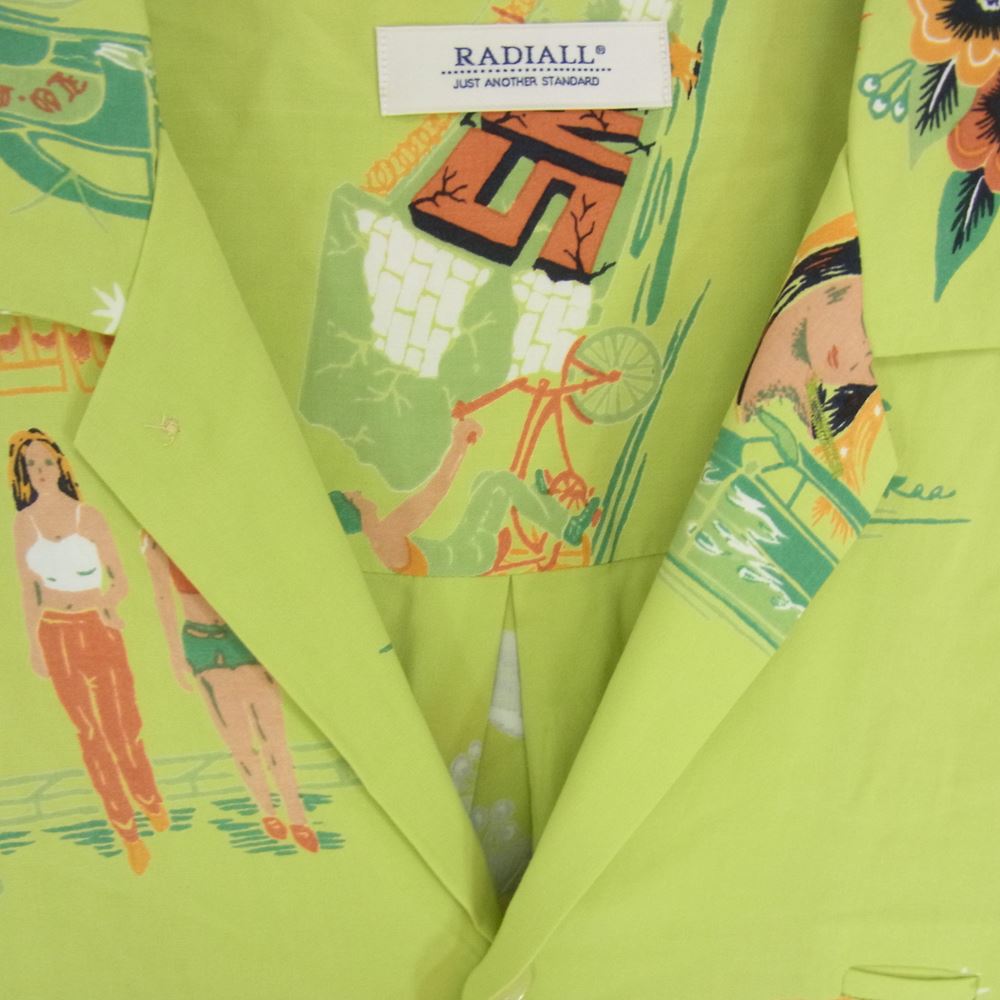 RADIALL ラディアル RAD-21SS-SH004  LOWLOW OPEN COLLARED SHIRT S/S ロウロウ オープンカラー シャツ レーヨン 開襟 アロハ 半袖 シャツ ライトグリーン系 L【中古】