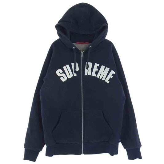 Supreme シュプリーム Arc Logo Thermal Zip Up アーチロゴ サーマル ジップアップ スウェット パーカー ネイビー系 M【中古】