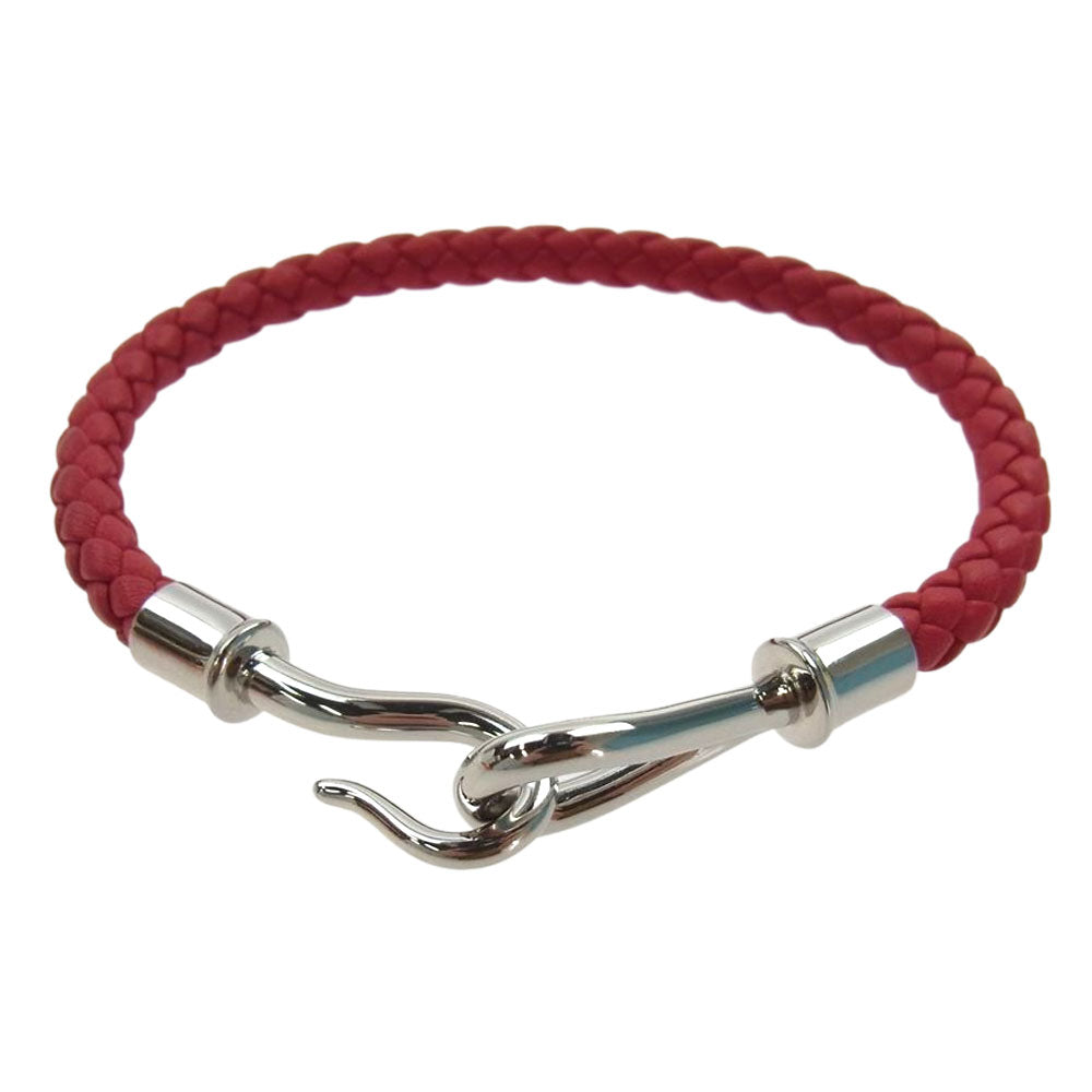 HERMES エルメス レザー 編み込み ジャンボ ブレスレット レッド系【極上美品】【中古】