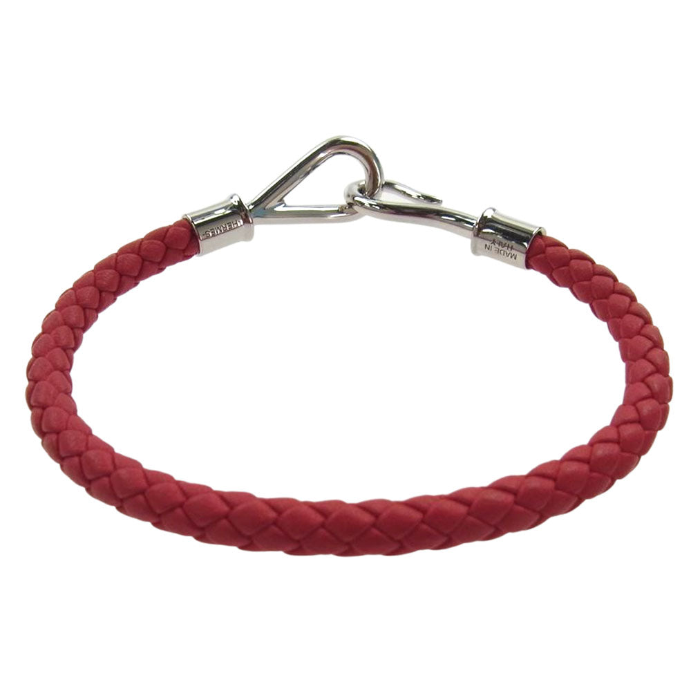 HERMES エルメス レザー 編み込み ジャンボ ブレスレット レッド系【極上美品】【中古】