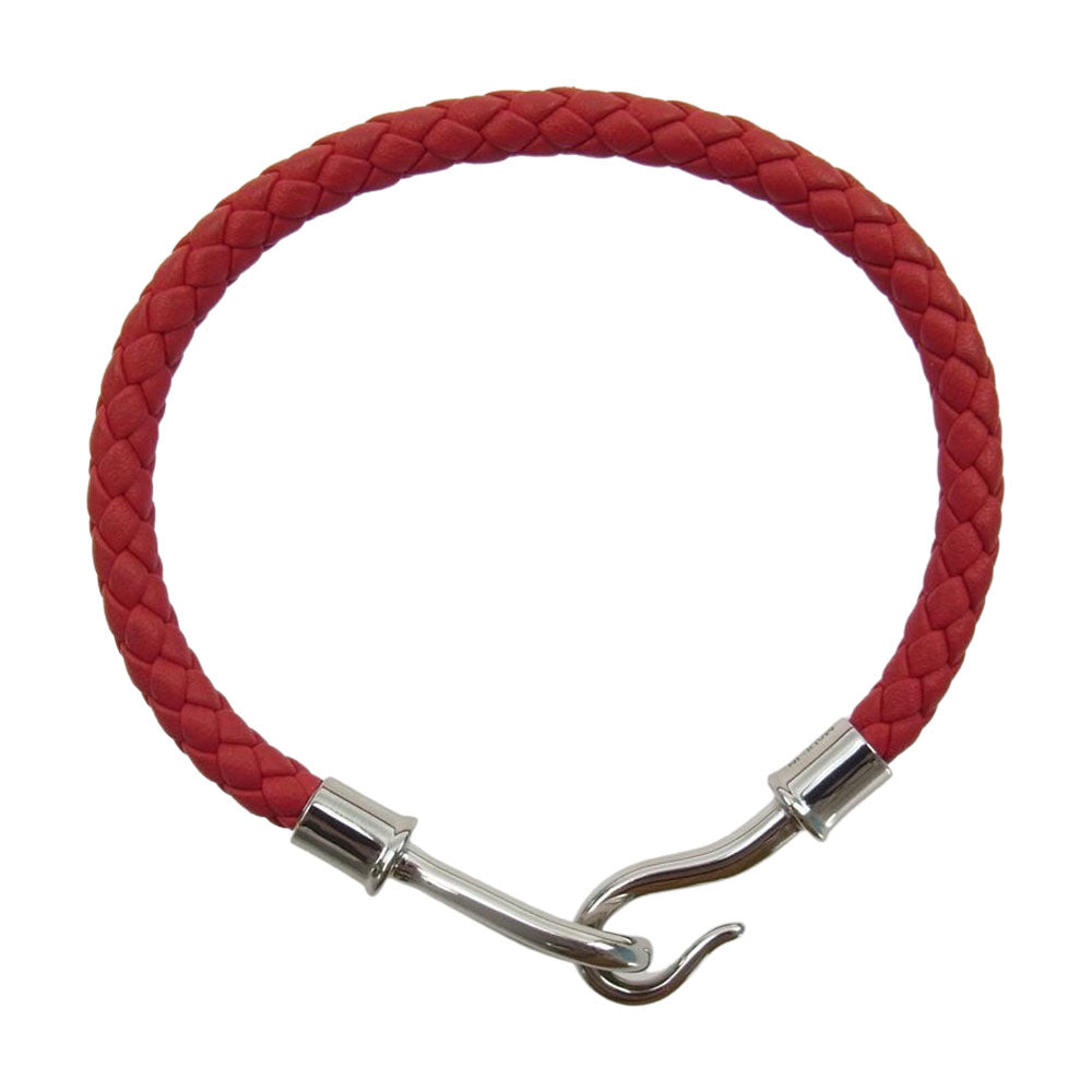 HERMES エルメス レザー 編み込み ジャンボ ブレスレット レッド系【極上美品】【中古】