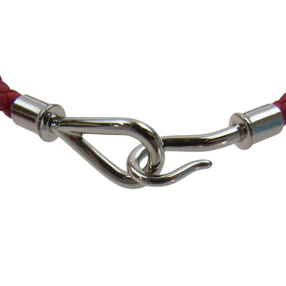 HERMES エルメス レザー 編み込み ジャンボ ブレスレット レッド系【極上美品】【中古】