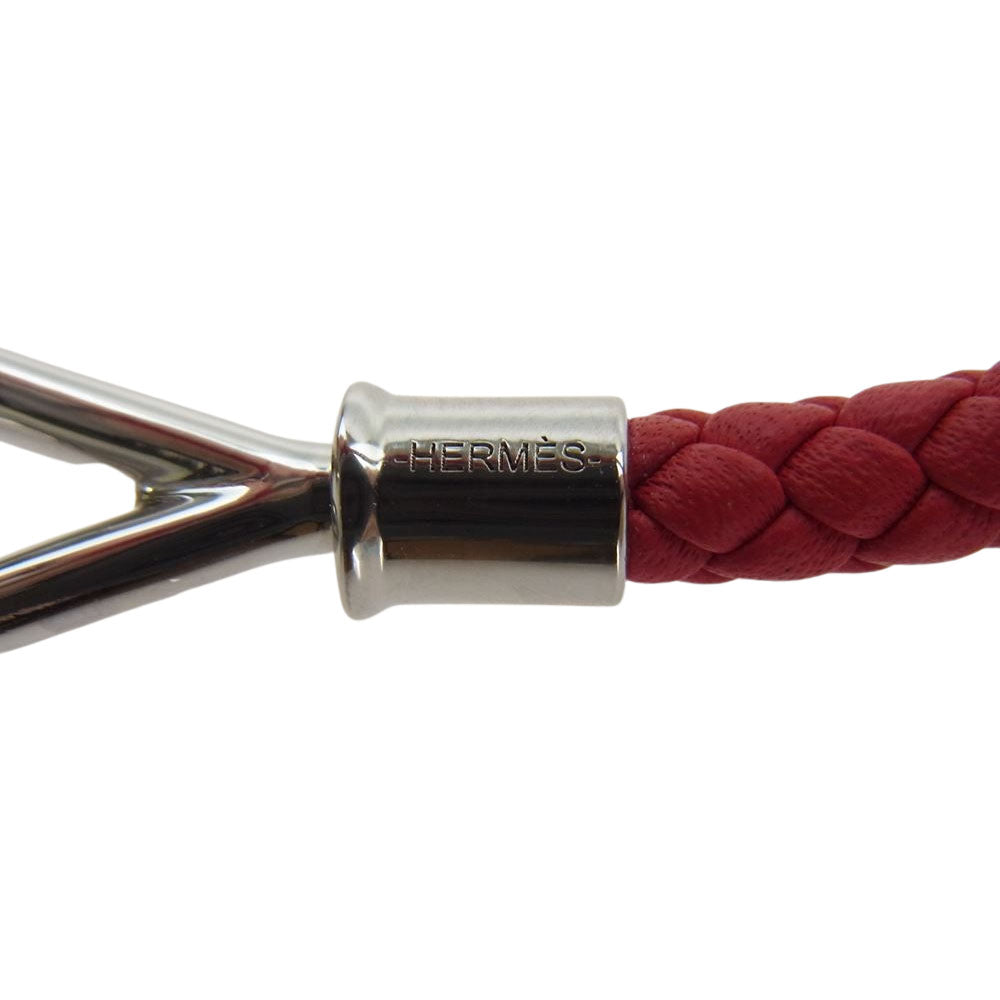 HERMES エルメス レザー 編み込み ジャンボ ブレスレット レッド系【極上美品】【中古】