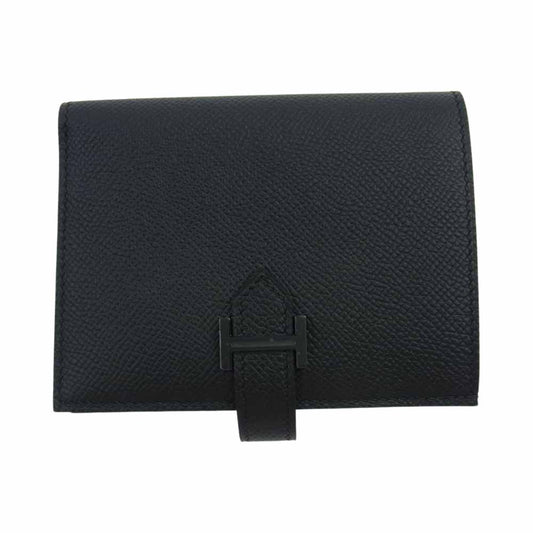 HERMES エルメス ベアン コンパクト U刻印 ヴォーエプソン 二つ折り 財布 ウォレット ブラック系【新古品】【未使用】【中古】