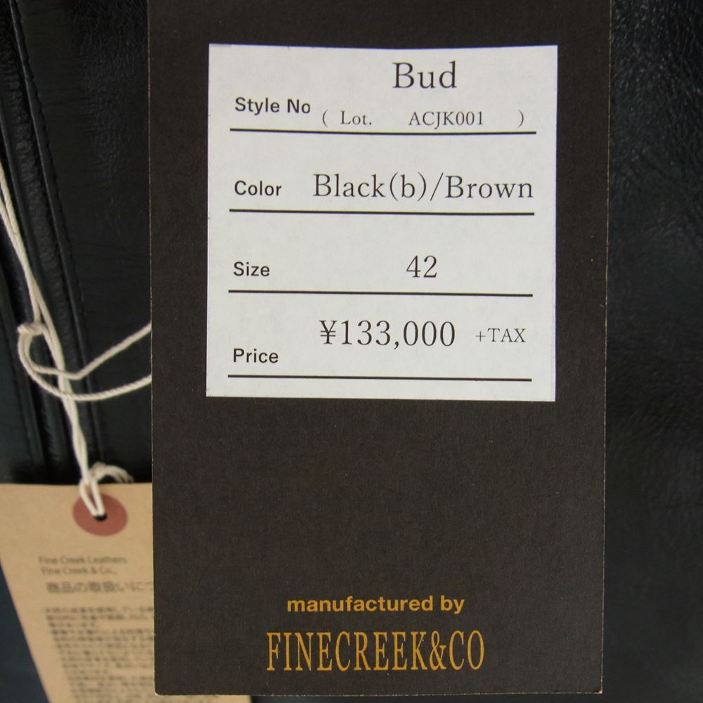 FINE CREEK LEATHERS ファインクリークレザー BUD バド 茶芯 ホースハイド レザー ライダース ジャケット ブラック系 ダークブラウン系 42【美品】【中古】