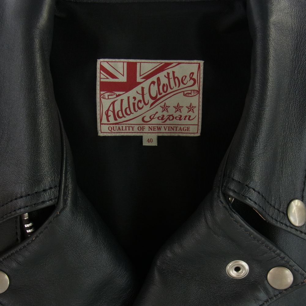 ADDICT CLOTHES アディクトクローズ AD03 BRITISH ASYMMETRY JACKET 富山店5周年記念限定 シープスキン レザージャケット ダークネイビー ダークネイビー系 40【中古】