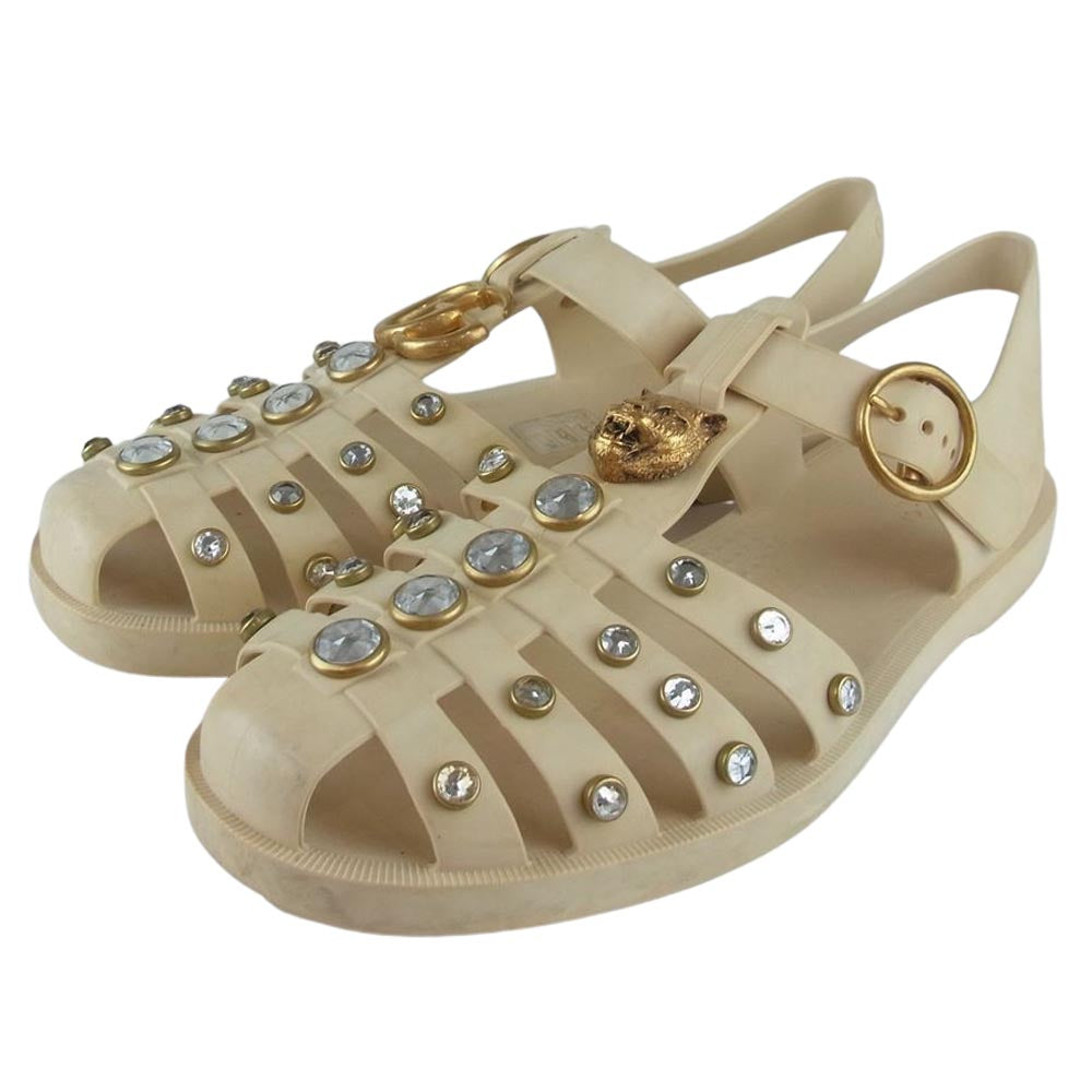 GUCCI グッチ IBS92 0119 GGロゴ ラインストーン グルカサンダル ベージュ系 37【中古】