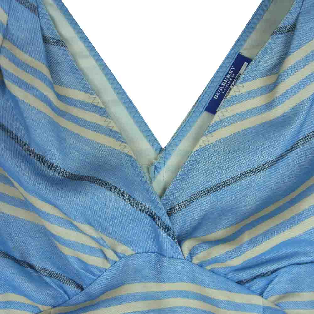 BURBERRY BLUE LABEL バーバリーブルーレーベル FM518-136 ノースリーブ ボーダー ワンピース ライトブルー系 38【中古】