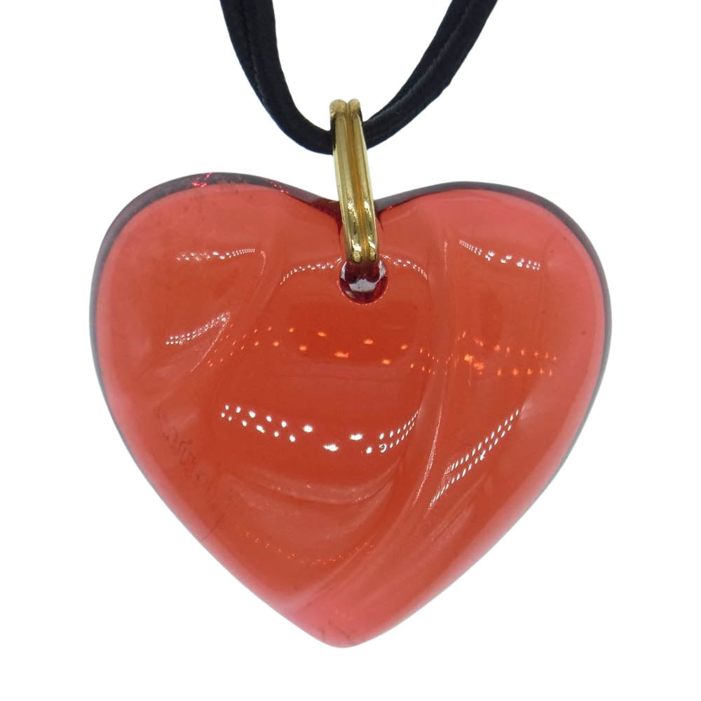 バカラ　 ハート クリスタル ガラス ネックレス レッド系【中古】