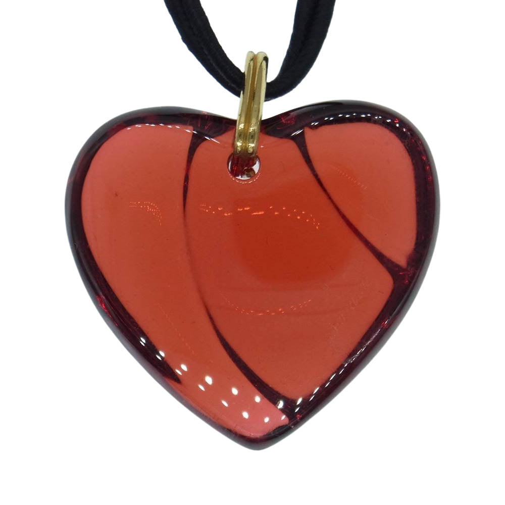 バカラ　 ハート クリスタル ガラス ネックレス レッド系【中古】