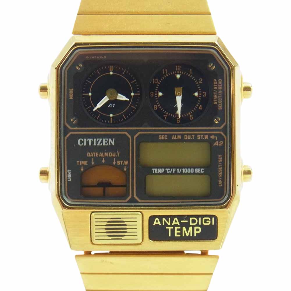 CITIZEN シチズン 不動品 ANA-DIGI TEMP アナデジテンプ アナログ デジタル ウォッチ 腕時計 ゴールド系【中古】
