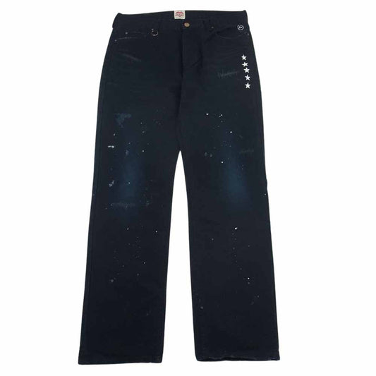 uniform experiment ユニフォームエクスペリメント UE-120123 × Carhartt カーハート ハートタグ レプリカ ペイント ダメージ リペア加工 プリント ダック パンツ ネイビー系 32【中古】