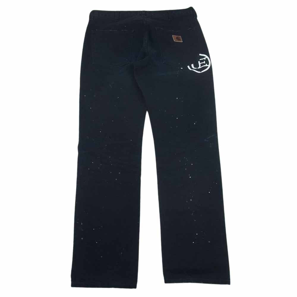 uniform experiment ユニフォームエクスペリメント UE-120123 × Carhartt カーハート ハートタグ レプリカ ペイント ダメージ リペア加工 プリント ダック パンツ ネイビー系 32【中古】