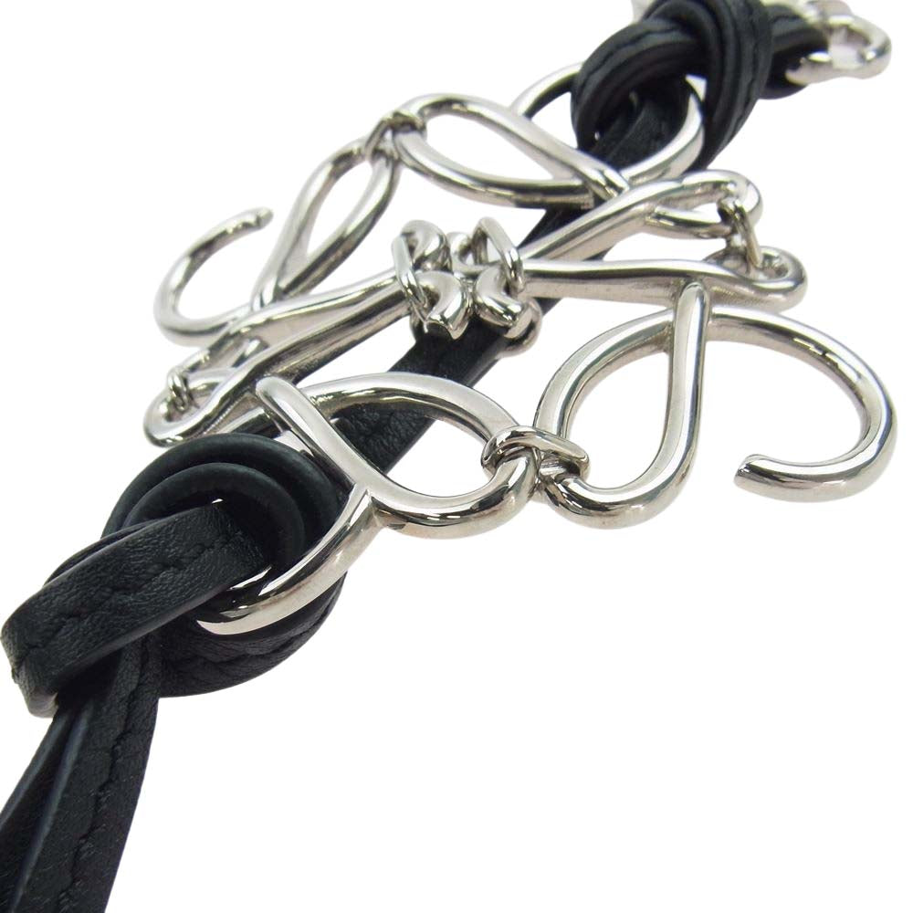 LOEWE ロエベ アナグラム バッグチャーム キーホルダー キーリング カーフスキン シルバー系 ブラック系【中古】