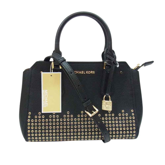 Michael Kors マイケルコース 35F8GYEM6T レザー キーチャーム リベット パンチング 2WAY ショルダー ハンドバッグ ブラック系【極上美品】【中古】