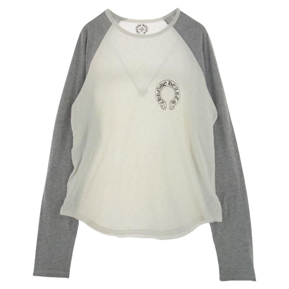 CHROME HEARTS クロムハーツ（原本無） ラグラン ホースシュー カットソー ロンT 長袖 Tシャツ ホワイト系 グレー系 M【中古】