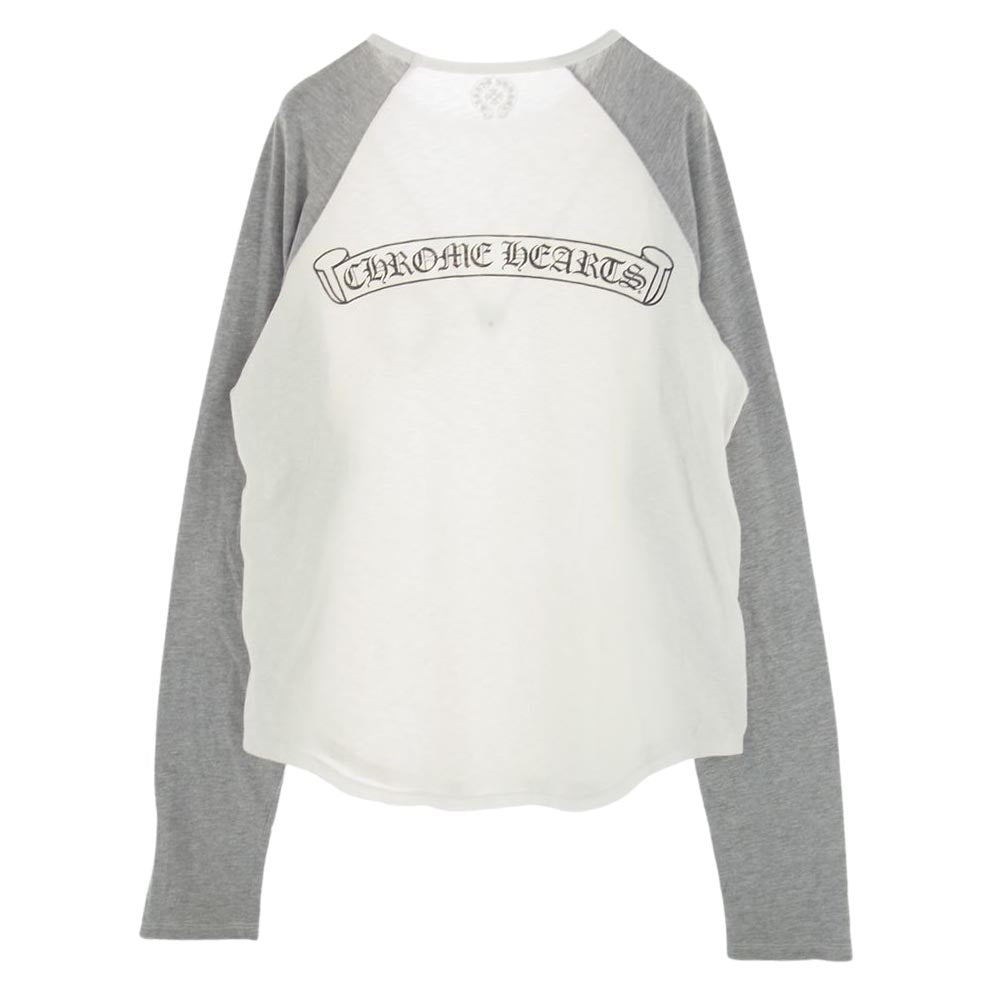 CHROME HEARTS クロムハーツ（原本無） ラグラン ホースシュー カットソー ロンT 長袖 Tシャツ ホワイト系 グレー系 M【中古】