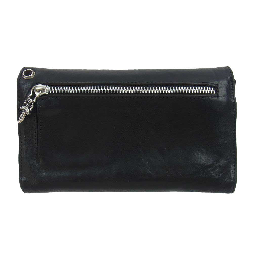 CHROME HEARTS クロムハーツ（原本無） WAVE CROSS BALL ウェーブ クロスボールボタン レザー ウォレット 財布 ブラック系【中古】