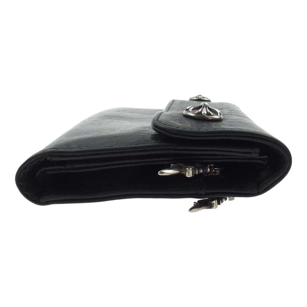 CHROME HEARTS クロムハーツ（原本無） WAVE CROSS BALL ウェーブ クロスボールボタン レザー ウォレット 財布 ブラック系【中古】