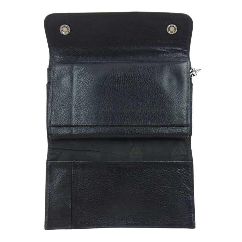 CHROME HEARTS クロムハーツ（原本無） WAVE CROSS BALL ウェーブ クロスボールボタン レザー ウォレット 財布 ブラック系【中古】