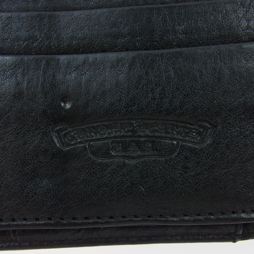 CHROME HEARTS クロムハーツ（原本無） WAVE CROSS BALL ウェーブ クロスボールボタン レザー ウォレット 財布 ブラック系【中古】