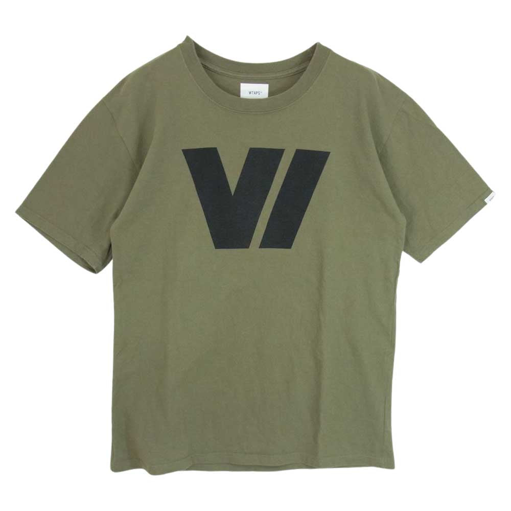 WTAPS ダブルタップス 21SS 211PCDT-ST08S V/ SS TEE ロゴ プリント 半袖 Tシャツ カーキ系 02【中古】