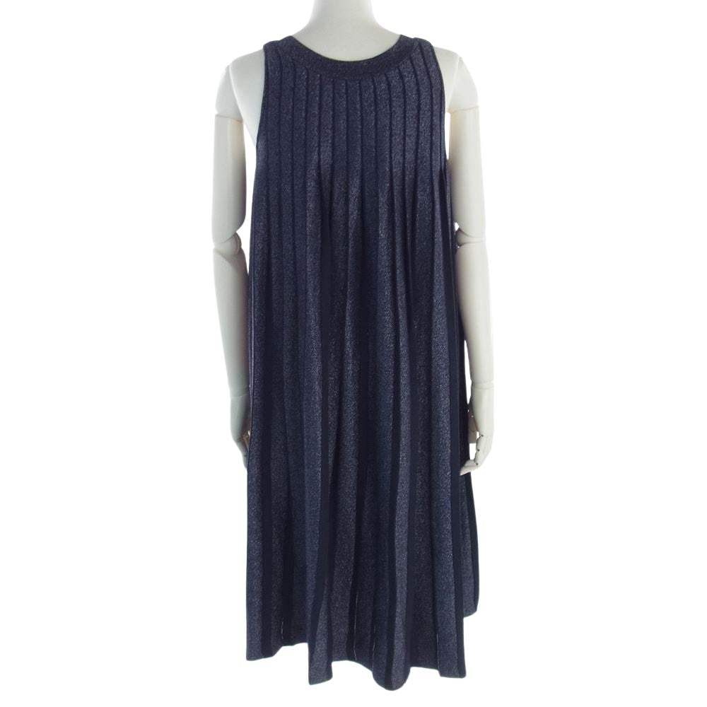 Drawer ドゥロワー 6526-106-0313 ラメ入り プリーツ ノースリーブ ワンピース ネイビー系 サイズ表記無【美品】【中古】