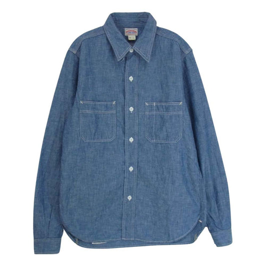 The REAL McCOY'S ザリアルマッコイズ 8HOUR UNION ジョーマッコイ CHAMBREY SERVICEMAN SHIRT シャンブレー サービスマン シャツ ブルー系 14【極上美品】【中古】