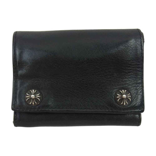 CHROME HEARTS クロムハーツ（原本無） 3FOLD 3フォールド クロスボタン レザー ウォレット ブラック系【中古】
