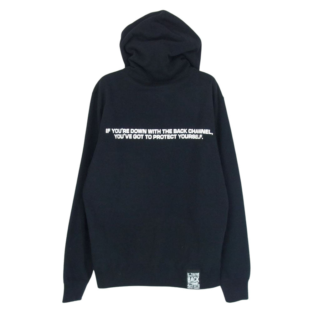 バックチャンネル ロゴプリント プルオーバー パーカー フーディ ネイビー系 M【中古】