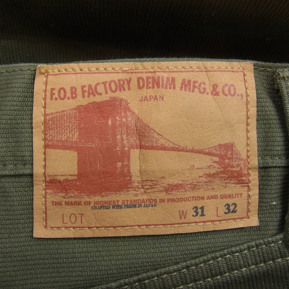 FOB FACTORY エフオービーファクトリー F1134 5P スリム ストレート ワークパンツ モスグリーン系 W31 L32【中古】
