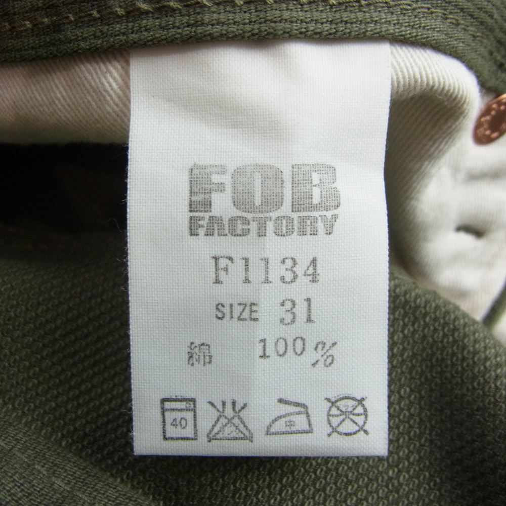FOB FACTORY エフオービーファクトリー F1134 5P スリム ストレート ワークパンツ モスグリーン系 W31 L32【中古】