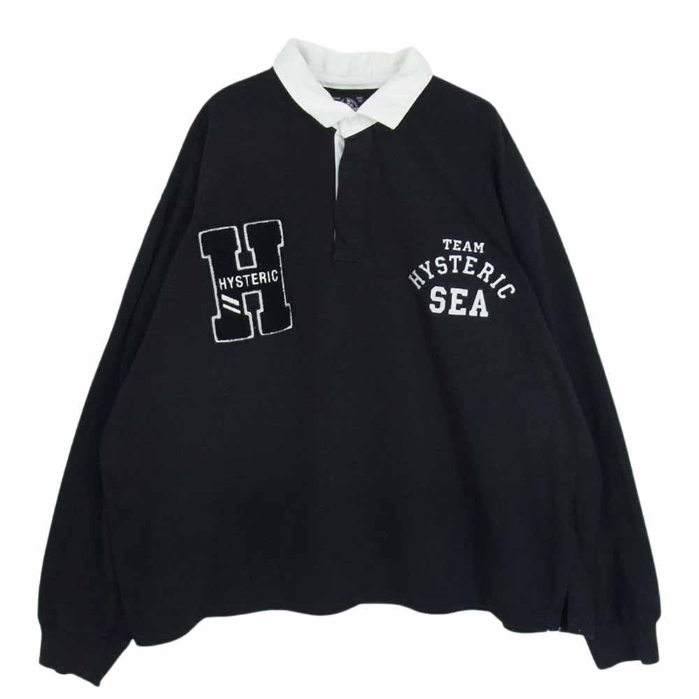 HYSTERIC GLAMOUR ヒステリックグラマー 21AW WDS-HYS-3-05 × WIND AND SEA ウィンダンシー Rugby Shirt ラガー シャツ ブラック系 XL【中古】