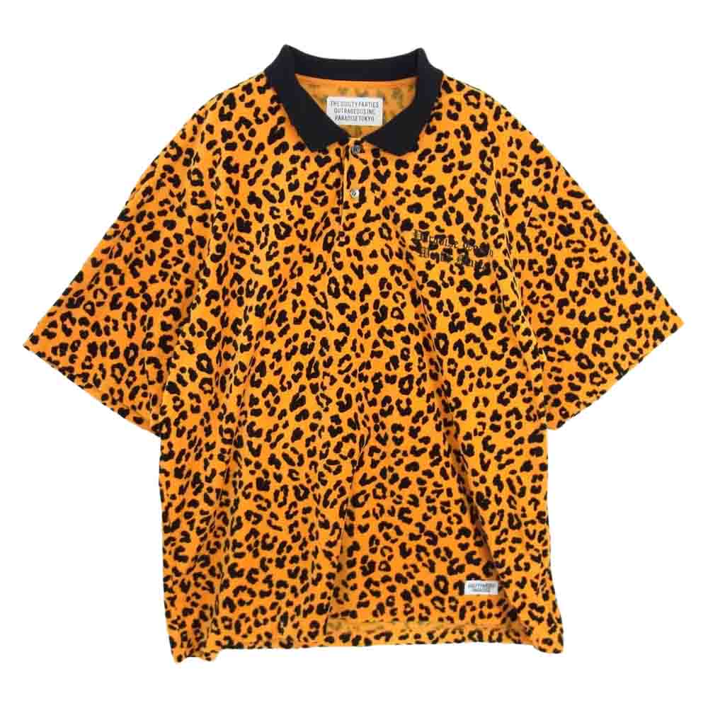 WACKO MARIA ワコマリア 22SS 22SS-WMC-PS02 LEOPARD VELOUR POLO SHIRT レオパード ベロア ポロ シャツ 半袖 オレンジ系 L【中古】