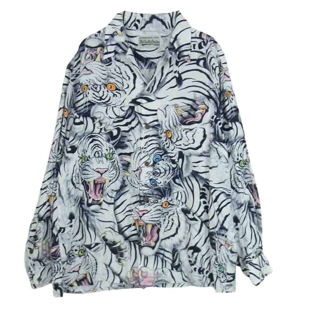 WACKO MARIA ワコマリア 21AW TIMILEHI-WM-HI25 × TIMLEHI ティムリーハイ HAWAIIAN SHIRT ハワイアン シャツ アロハ 長袖 白虎 ホワイト系 L【中古】
