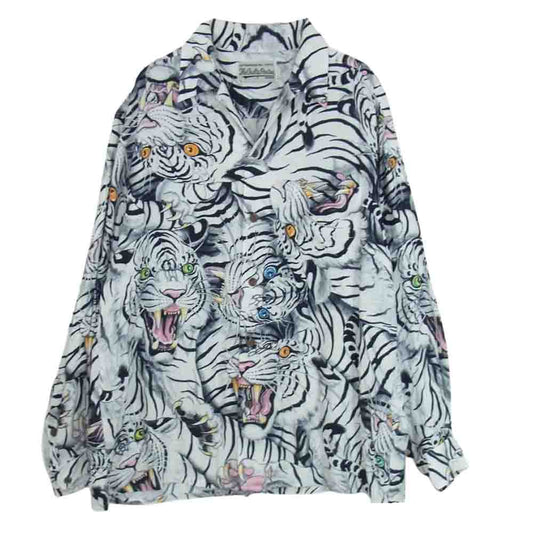 WACKO MARIA ワコマリア 21AW TIMILEHI-WM-HI25 × TIMLEHI ティムリーハイ HAWAIIAN SHIRT ハワイアン シャツ アロハ 長袖 白虎 ホワイト系 L【中古】