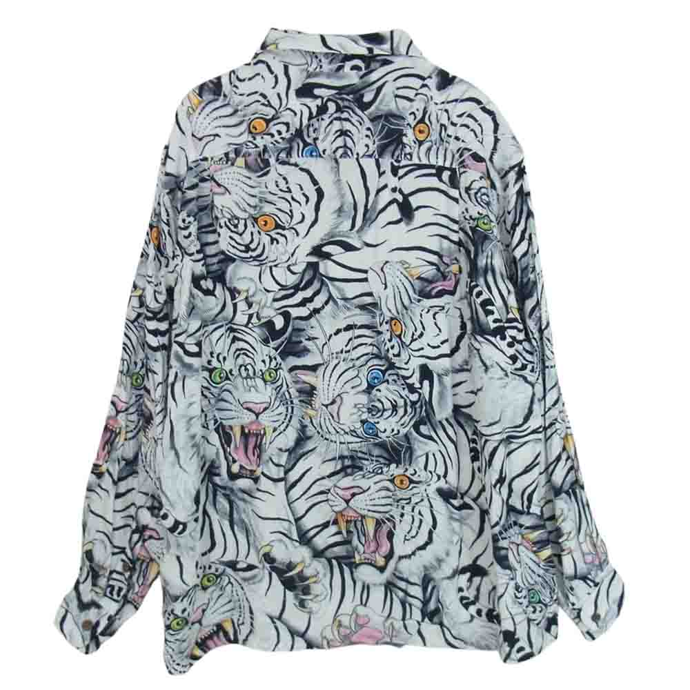WACKO MARIA ワコマリア 21AW TIMILEHI-WM-HI25 × TIMLEHI ティムリーハイ HAWAIIAN SHIRT ハワイアン シャツ アロハ 長袖 白虎 ホワイト系 L【中古】
