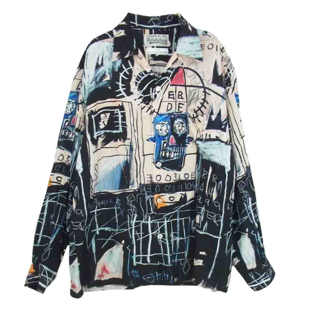 WACKO MARIA ワコマリア 22AW BASQUIAT-WM-HI09 × JEAN-MICHEL BASQUIAT ジーンマイケル バスキア HAWAIIAN SHIRT ハワイアン シャツ 長袖 ベージュ系 M【中古】